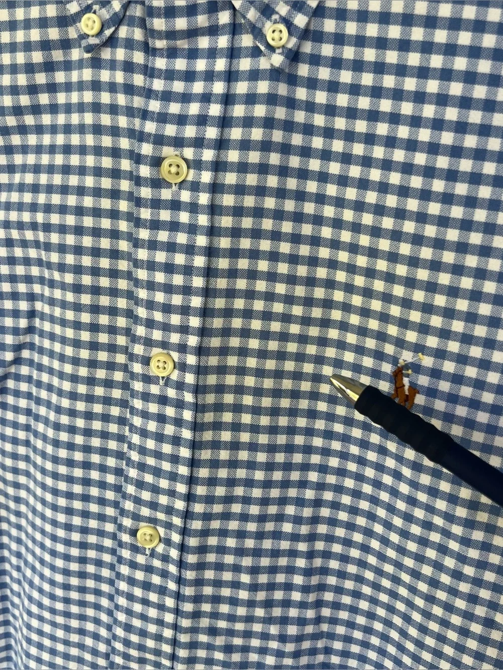 Polo Ralph Lauren Classic Fit Gingham Button Down Shirt Blue White XL Flaw Stain